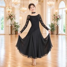 Chacott Black Rayon Nylon Spandex Ballroom Dance Dress M Used Standard Costume
