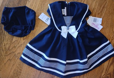 NWT! Bonnie Jean Baby Size 12 Month Navy Sailor Dress And Diaper Cover.