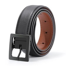 Reversible Kids Fit Waist: 31"-36" (Rec 12-16yrs) Black Buckle-black+brown