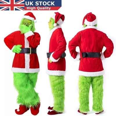 Costume The Grinch maschera cosplay adulto Natale Babbo Natale vestito elegante vestito UK