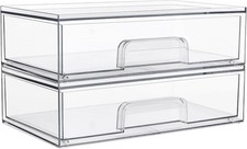 Clear Stackable Storage Drawers, 2 Pack Wide Plastic Organizers  Clear Pull-Out
