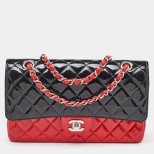 Chanel BlackRed Quilted Patent Leather Medium Classic Double Flap Bag