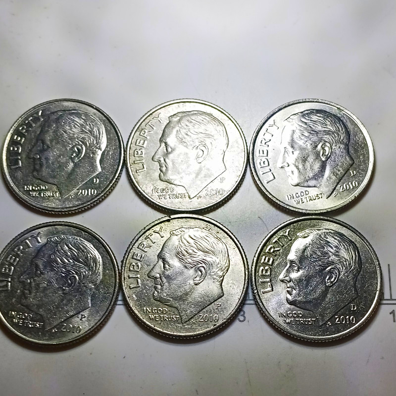 2010 Roosevelt Dime 10C Lot of 6, Denver & Philadelphia Mint Marks