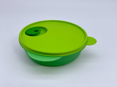 Green Tupperware 6-1/2'' Divided Microwavable Storage Dish #3859 Vented Lid #3649