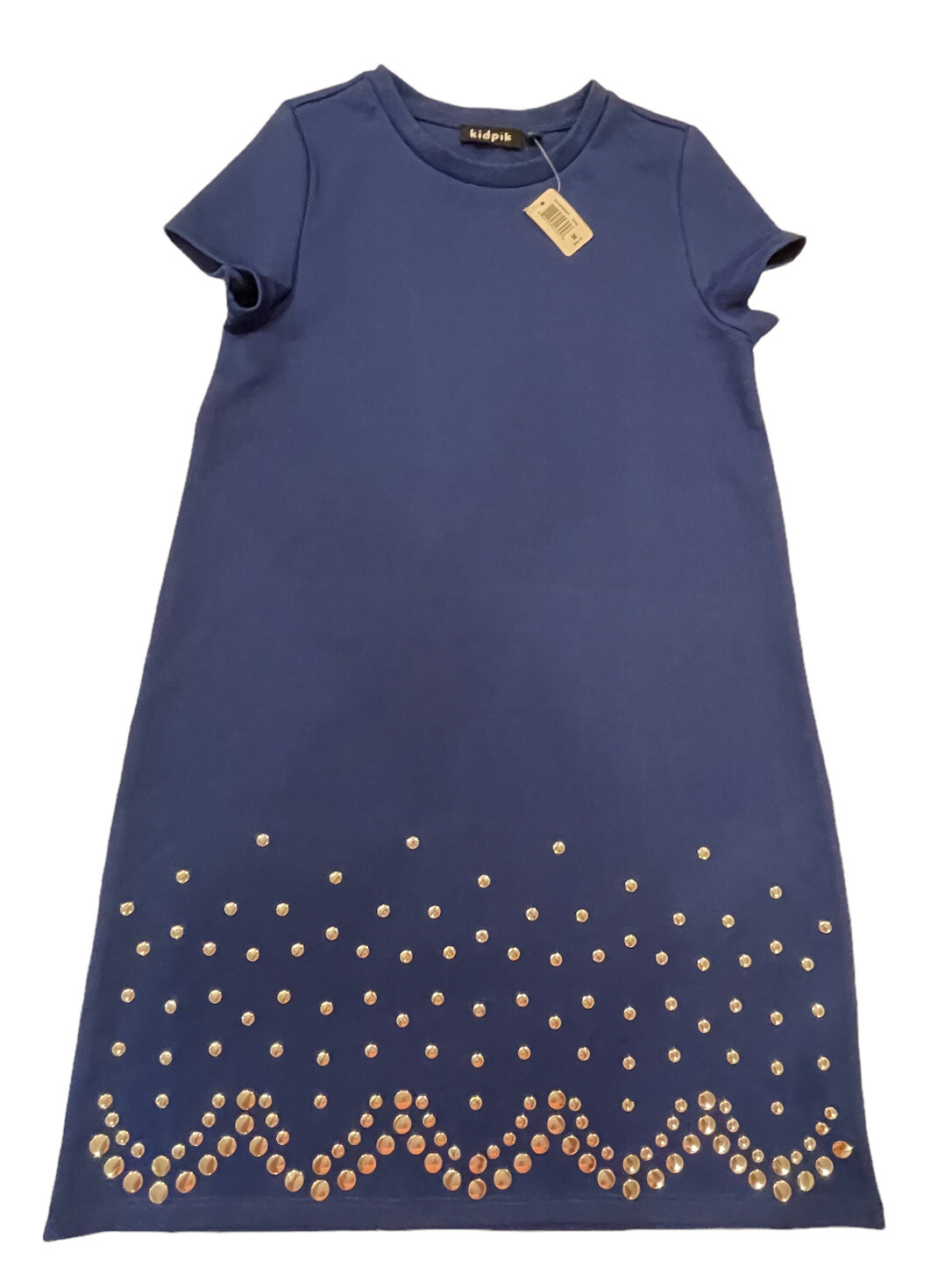 NWT Kidpik Girls A Line Dress Short Sleeve Size M 10 Royal Blue Silver Dots NEW