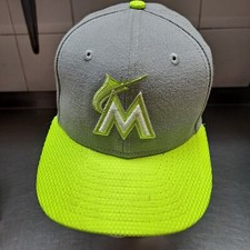 Miami Marlins 9FIFTY Hat Youth One Size AdjustableLime Gray New Era MLB Snapback