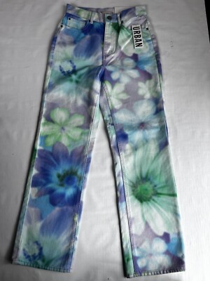 NWT BDG Urban Outfitters Straight Leg Pant Cowboy Jeans Tie Die Flowers Artsy 26