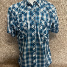 Wrangler Wrancher Men s XL Blue Plaid Men's Shirt Pearl Button Snap