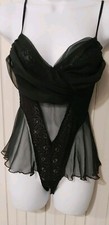 Vtg Victoria's Secret Gold Label Lace Chiffon Ruffle Teddy Bodysuit Lingerie S
