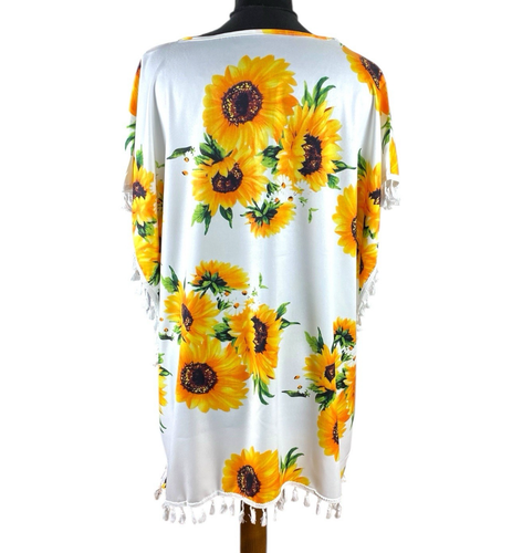 Sunflower Print Tunic Top Women's UK Size 2XL Tasselled Summer Beach Holiday - Picture 3 of 8