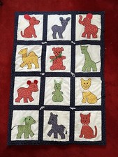 Baby Blanket Wall Art Quilt Handmade Colorful Calico Animals 53"x 37"