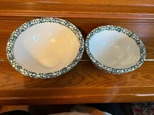 FOLK CRAFT BY TIENSHAN GREEN SPONGE WARE 2 MIXING BOWL SET 8.5"& 7"