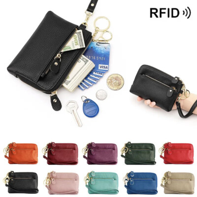 Real Leather Wallet Pouch Bag Coin Purse Credit Card Holder Clutch with Key Ring