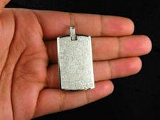 925 Sterling Silver Lab Created Diamond Dog Tag Pendant In 14K White Gold Plated