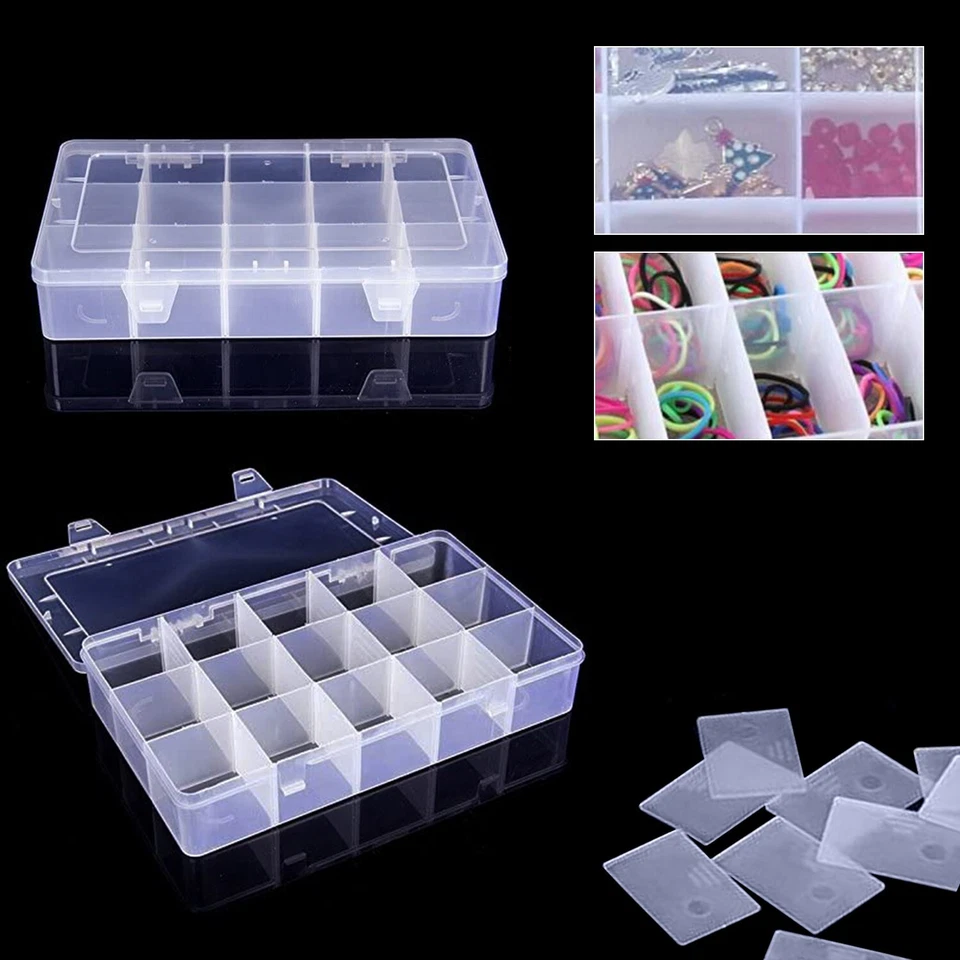 15 Compartments Plastic Storage Box Transparent Organizer Beads Jewellery Craft - Image 2 of 4
