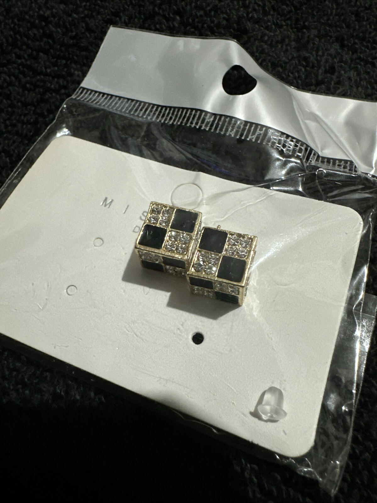 Sparkling Stud Earrings in Black Battenberg Costume Jewellery Design-image