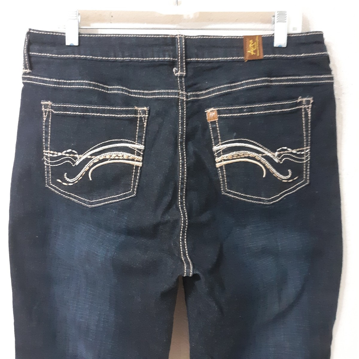 Aura Women Jeans Pants Black Size 14 TALL 36x28.5 Stretch Dark Wash Pockets  5289 | eBay