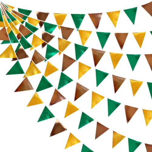 Green Gold Brown Metallic Fabric Triangle Pennant Banner Flag Bunting Garland...