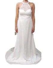 Azazie White Women Wedding Ciel A12 Dress With Lace And Train