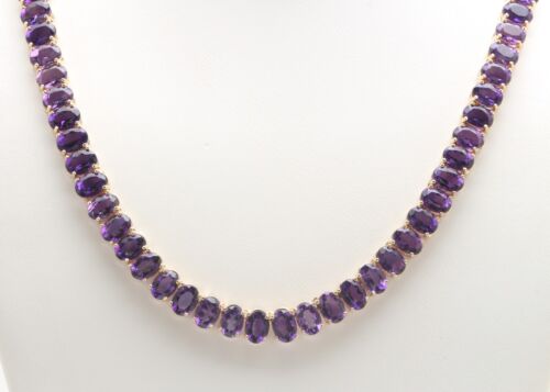 62.00 Carat Natural Purple Amethyst in 14K Solid Yellow Gold Necklace - Afbeelding 1 van 7