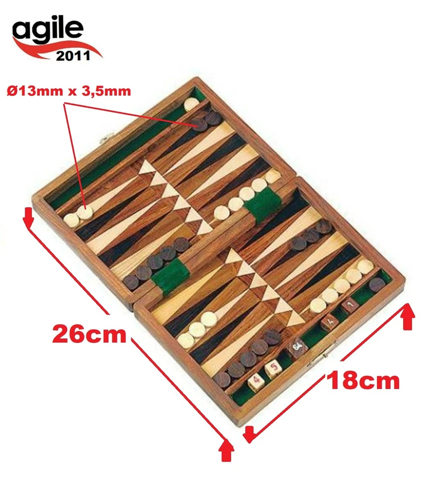 Backgammon 18x13x3,5Cm Holzkiste -Spiel Timber Tavla Handarbeit Mini Handmade - Bild 3 von 4