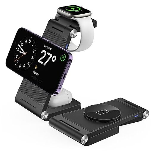 3-in-1 Foldable Magnetic Wireless Charger Stand in Black