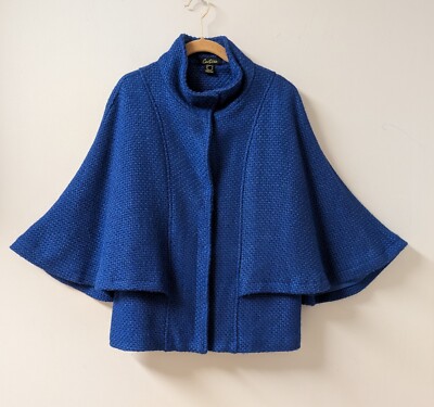Caprice Cobalt Blue Wool Blend Textured Knit Capelet Jacket Coat Sz 10