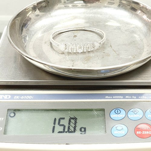925 Silver Mum Bangle Ladies Sterling Cubic Zirconia UK Hallmarked 15g - Picture 7 of 12