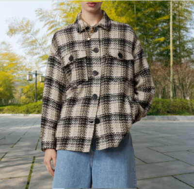 ZARA COTTON BLEND TEXTURED PLAID OVERSHIRT /JACKET sz M