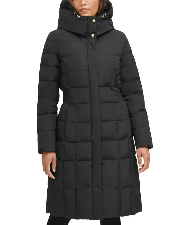 ベストセラー★最終SALE【Cole Haan】Layered Down Puffer Coat New Cole Hann Black Down Box-Quilt Puffer Long Coat Size