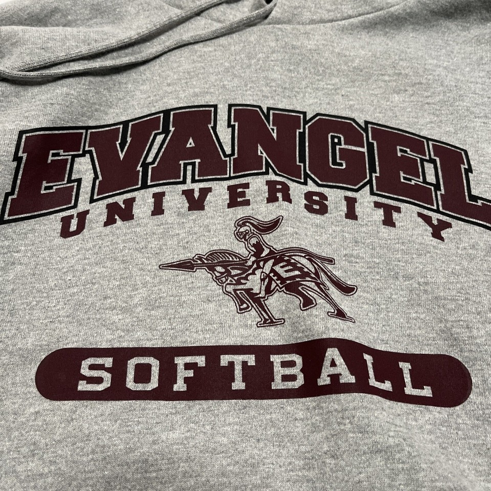 Evangel University Softball Gray Hooded Sweatshirt Front Pouch Pocket
