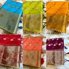 Women's Organza Silk Swarovski Stone Work Saree With Running Blouse Piece