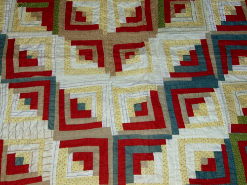 Vintage Log Cabin Hand Stitched Handmade Patchwork Quilt 70" x 70" - Picture 7 of 15