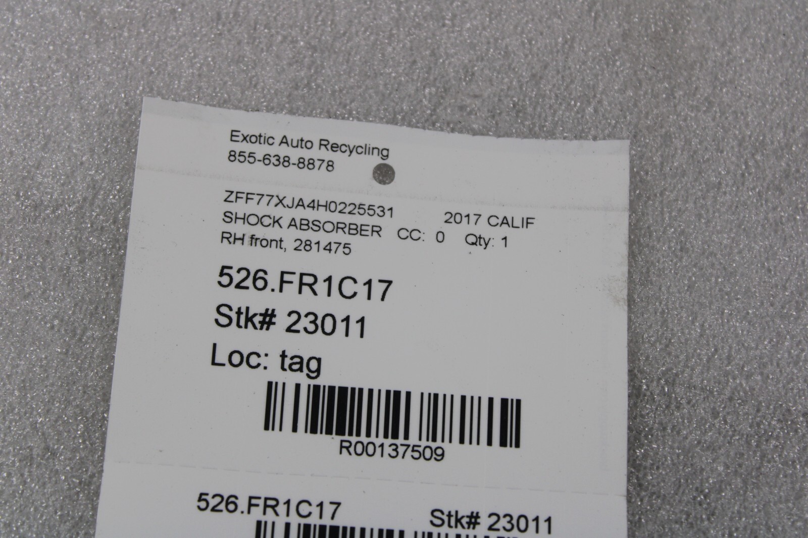 Ferrari California, RH, Right, Front Shock Absorber, Used, P/N 281475