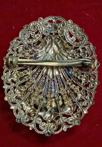 West German Purple Glass Prong Set Huge Raised Surround Vintage Brooch - Picture 11 of 11
