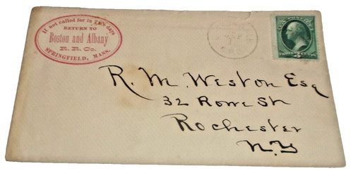 1888 NYC BOSTON & ALBANY RAILROAD USED COMPANY ENVELOPE BOSTON & ALBANY RPO