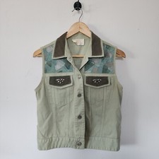 Cache Womens Green Denim Vest Vintage Medium Made in USA