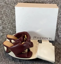 JW Anderson Twist Sandal Mule Heels Women's Size 37.5 Bordeaux