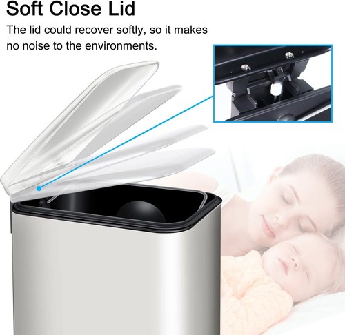 Can with Soft Close Lid,Slim Trash Can for Bathroom,Office,Bedroom,White - Picture 3 of 8