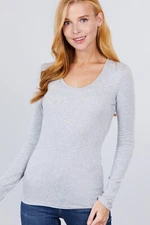 Women's Basic T-Shirt Scoop Neck Cotton Long Sleeve Solid Knit Plain Top Fitted