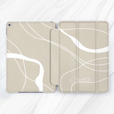 Custom Name White Lines Beige Case For iPad 11th gen 10.2 Air 13 11 Pro 12.9 9.7