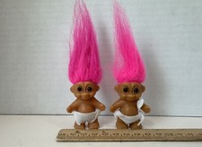 Russ Troll Doll Babies,  Diapers, Hot Pink Hair 2" Standing, Stickers