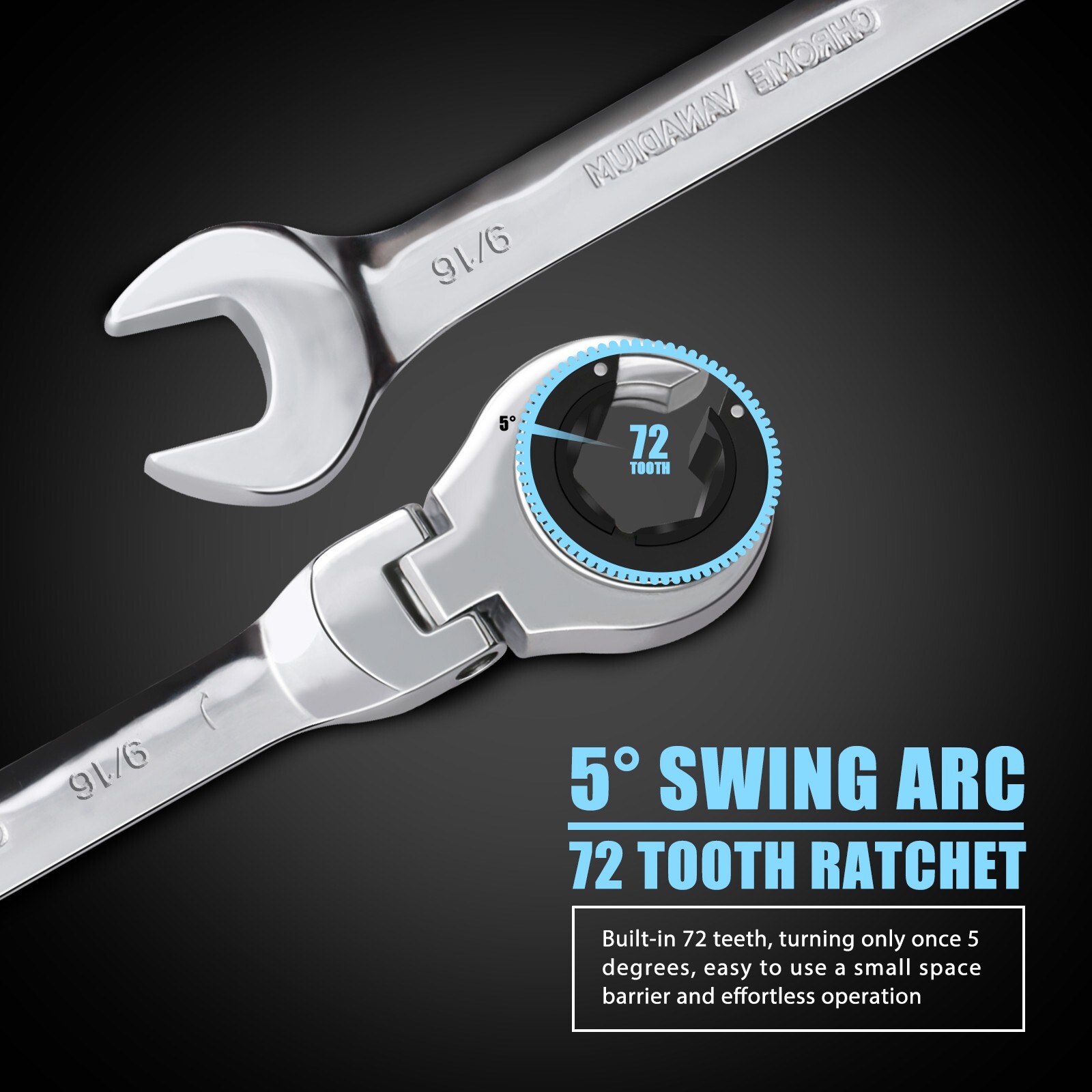 SAE Flex-Head Ratcheting Wrench Combination Wrench Adjustable angle Set 10 Pcs