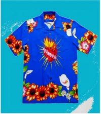 Men's Romeo and Juliet Sacred Heart Button Up Short Sleeve Shirt Summer Holiay