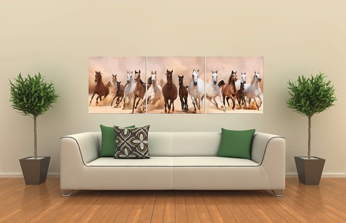 Decoración de arte de pared de lona panorámica para caballos - Juego de 3 piezas 24x24 (total 24x72 pulgadas) - Imagen 2 de 8