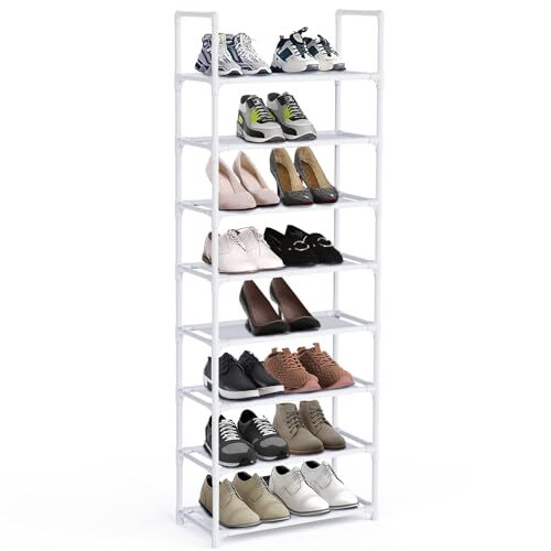 8-Tier White Tall Shoe Rack – Sturdy Free-Standing Shoe Organizer Shelf