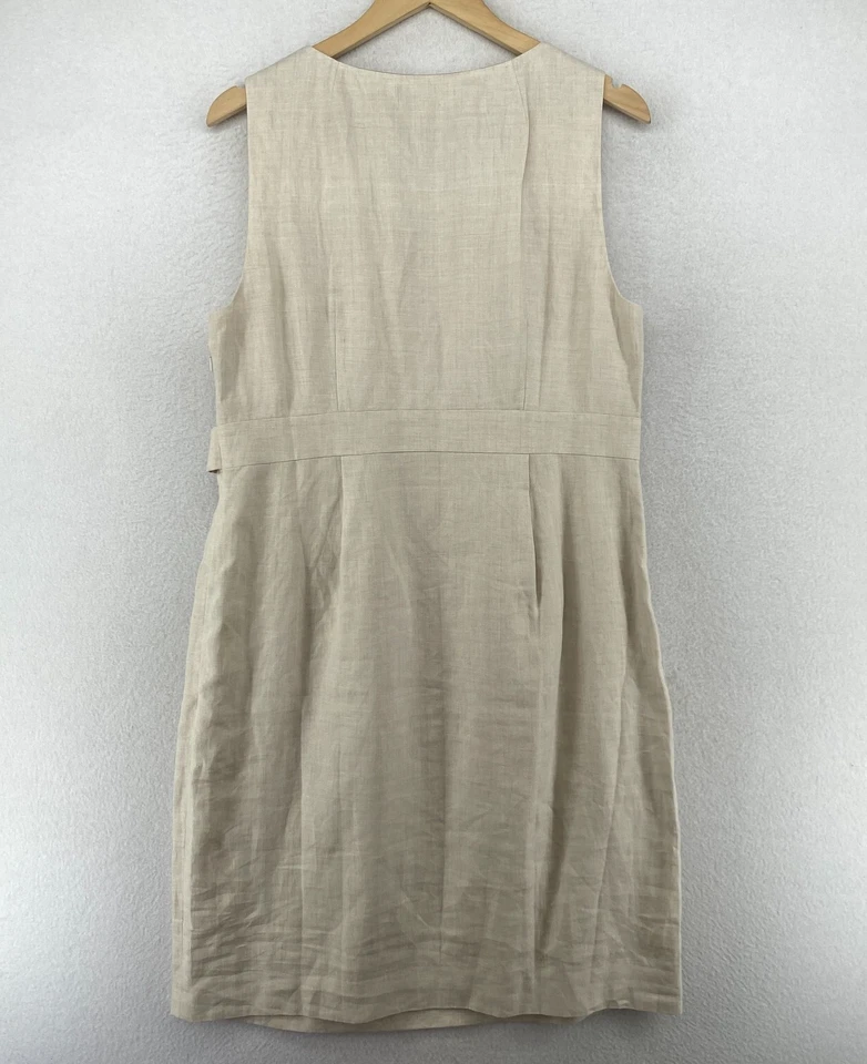 Vestido J.CREW 14 Trajes Lino Funda Cuello Redondo Sin Mangas Hasta la Rodilla Beige Foto 3 de 4