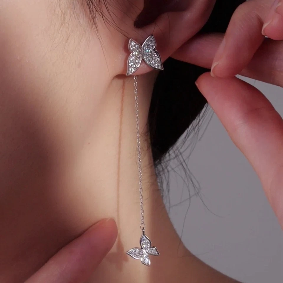 18K WHITE GOLD GF STUD MADE WITH SWAROVSKI CRYSTAL BUTTERFLY EARRINGS 925 SILVER Foto 3 de 4