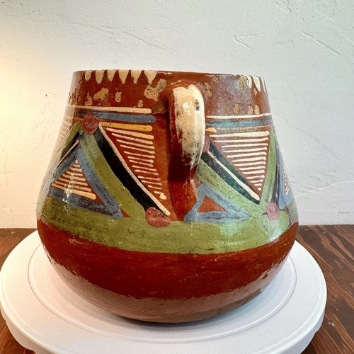 Vintage Rustic Mexican Redware Folk Art Pottery 2 Qts. Bean Pot 6"x6" NO Lid - Picture 4 of 9