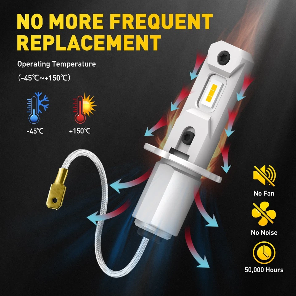 2 bombillas antiniebla delanteras AUXITO H3 LED amarillo brillante faros DRL de alta potencia 55W H Foto 3 de 4